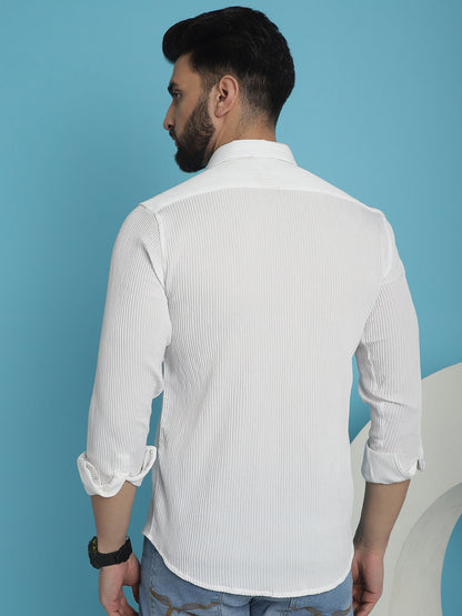 Indian Needle Men's Striped Casual Shirt - White