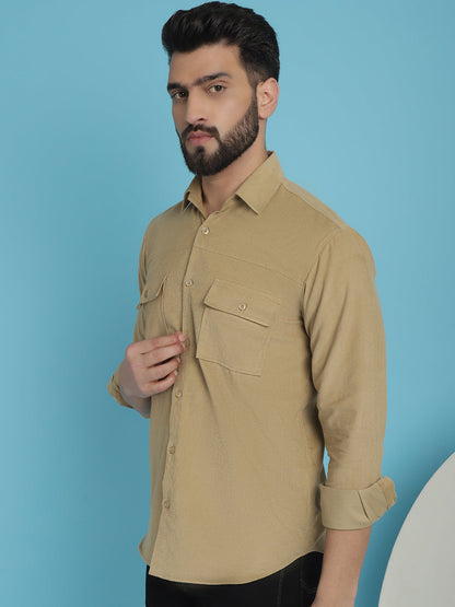 Indian Needle Men's Standard Corduroy Cotton Shirt - Beige