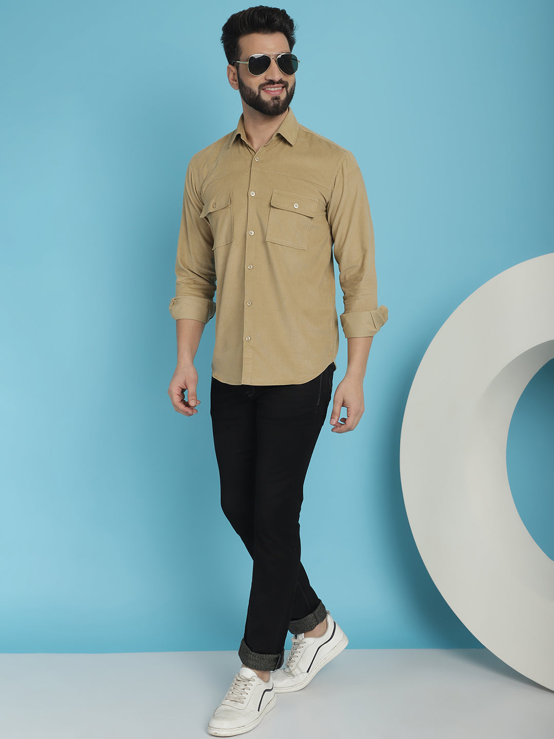 Indian Needle Men's Standard Corduroy Cotton Shirt - Beige