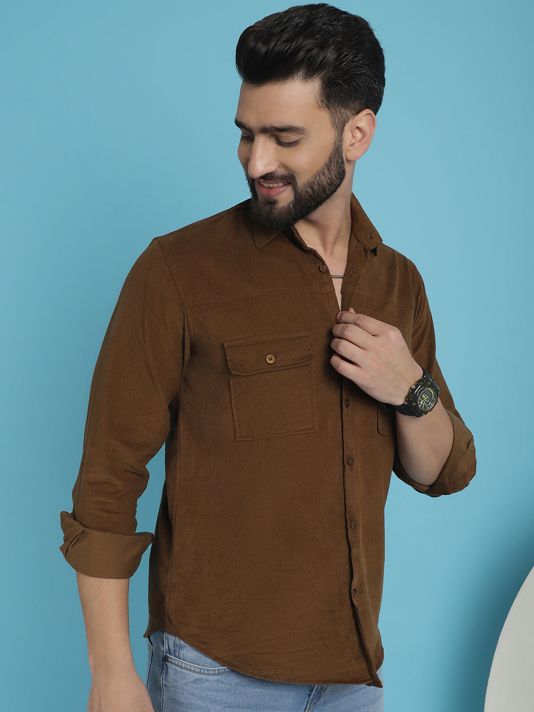 Indian Needle Men's Standard Corduroy Cotton Shirt - Brown