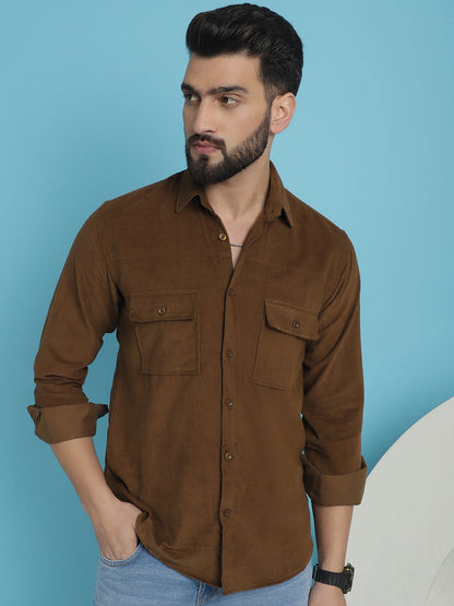 Indian Needle Men's Standard Corduroy Cotton Shirt - Brown