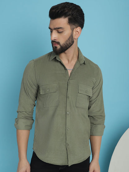 Indian Needle Men's Standard Corduroy Cotton Shirt - Pista