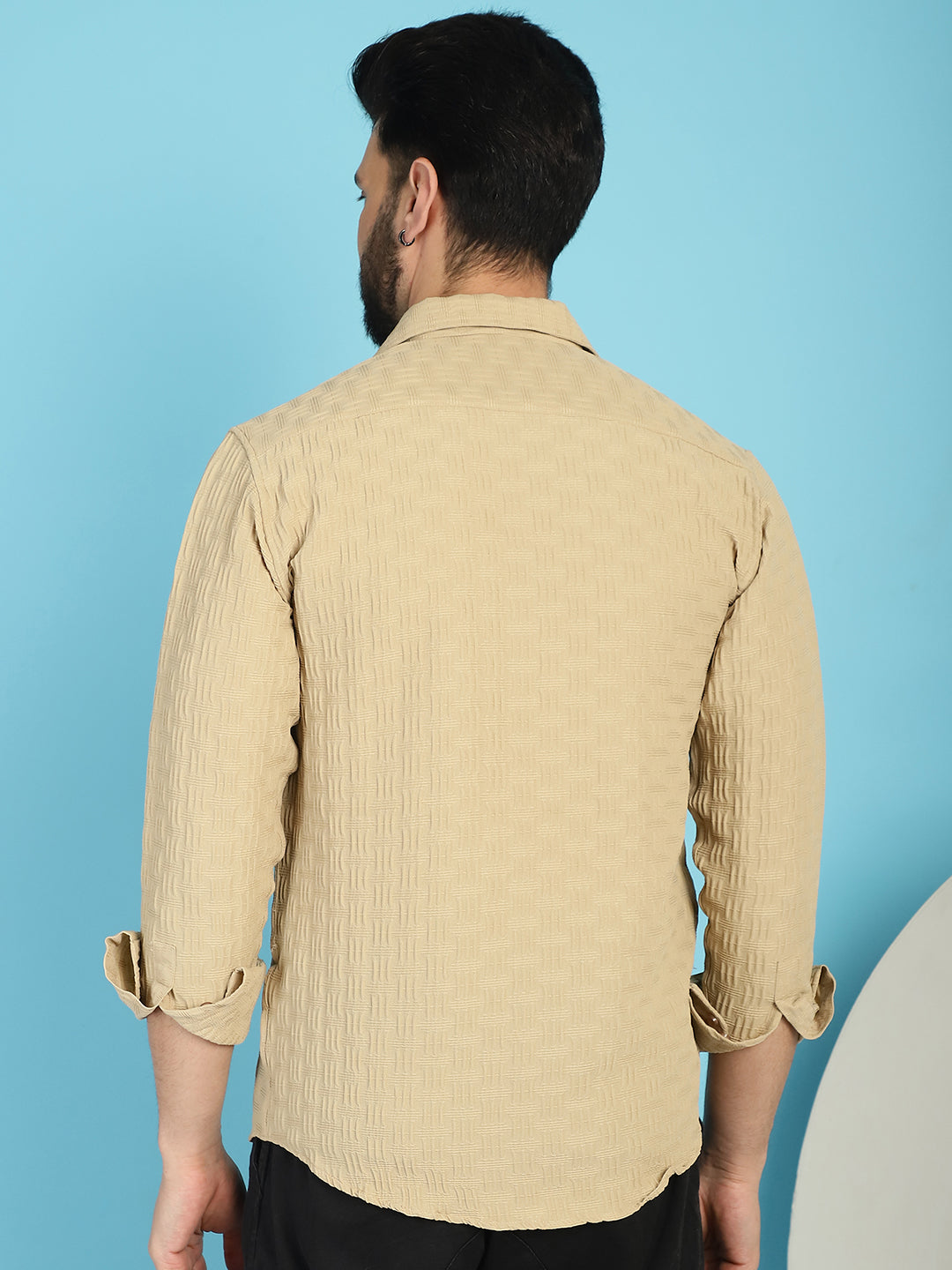Indian Needle Men's Woven Design Casual Shirt - Beige