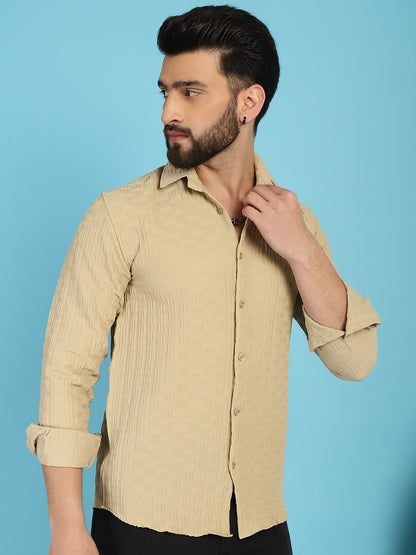 Indian Needle Men's Woven Design Casual Shirt - Beige