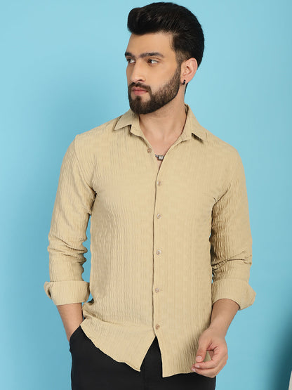 Indian Needle Men's Woven Design Casual Shirt - Beige
