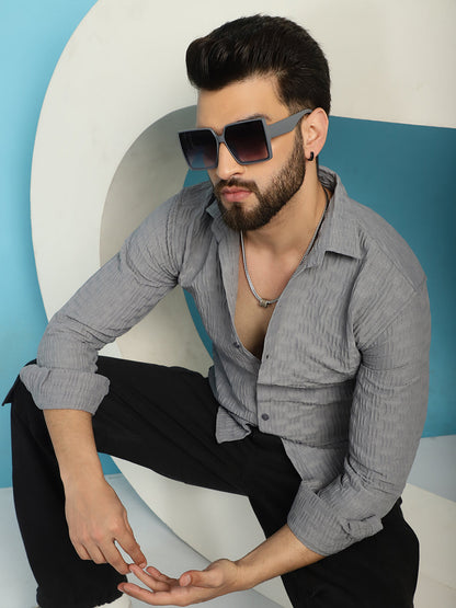 Indian Needle Men's Woven Design Casual Shirt - Light-Grey