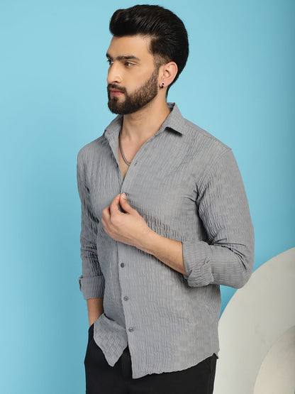 Indian Needle Men's Woven Design Casual Shirt - Light-Grey