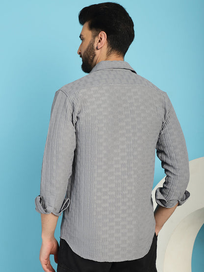 Indian Needle Men's Woven Design Casual Shirt - Light-Grey