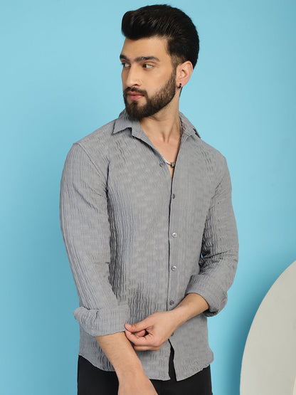 Indian Needle Men's Woven Design Casual Shirt - Light-Grey