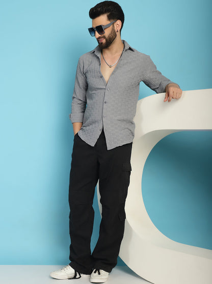 Indian Needle Men's Woven Design Casual Shirt - Light-Grey