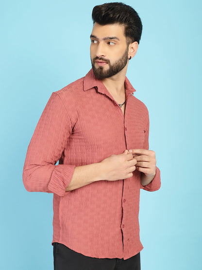 Indian Needle Men's Woven Design Casual Shirt - Peach