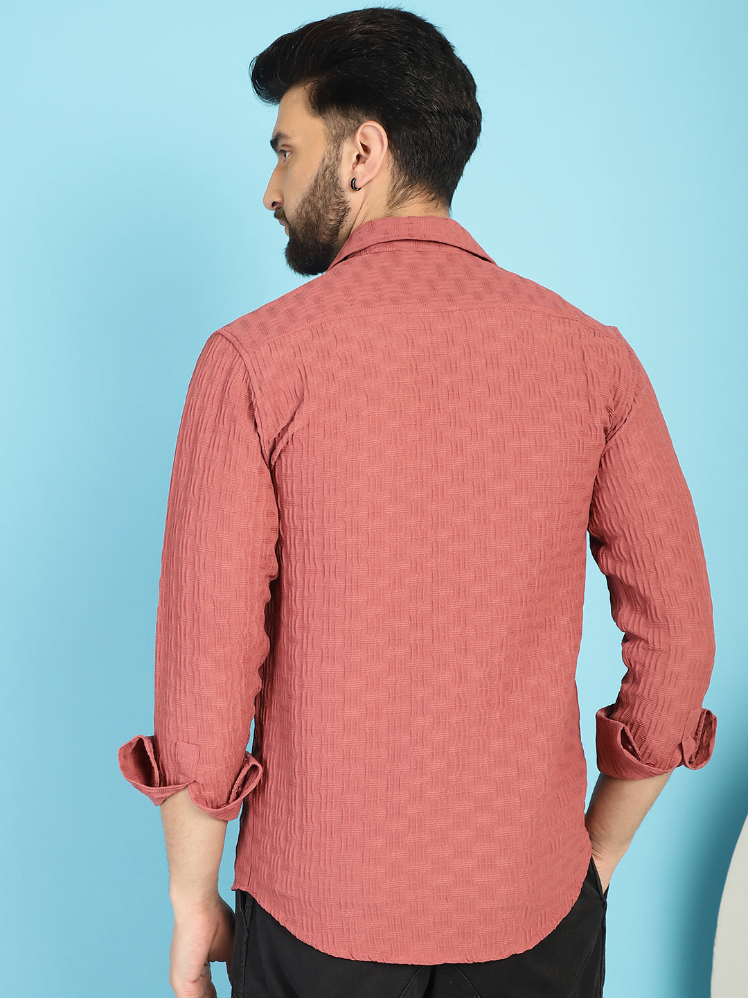 Indian Needle Men's Woven Design Casual Shirt - Peach
