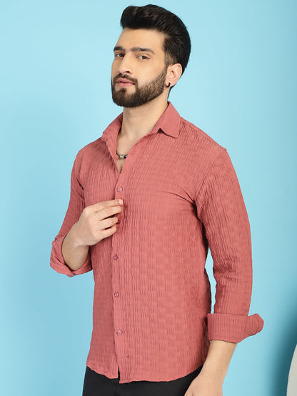 Indian Needle Men's Woven Design Casual Shirt - Peach