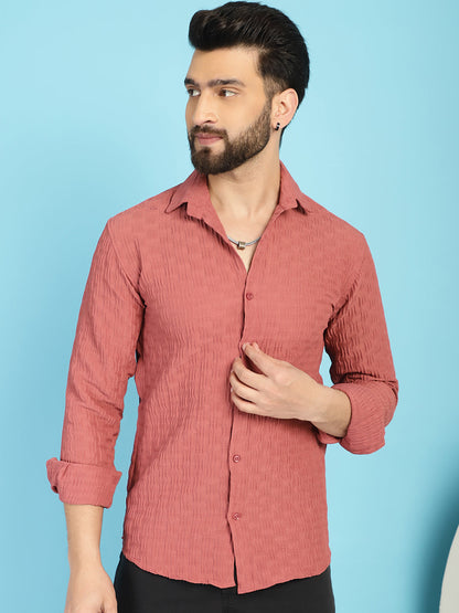 Indian Needle Men's Woven Design Casual Shirt - Peach
