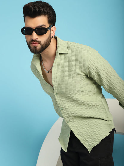 Indian Needle Men's Woven Design Casual Shirt - Pista