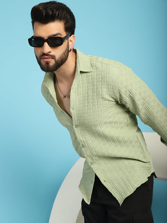 Indian Needle Men's Woven Design Casual Shirt - Pista