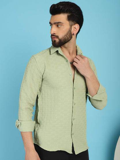 Indian Needle Men's Woven Design Casual Shirt - Pista