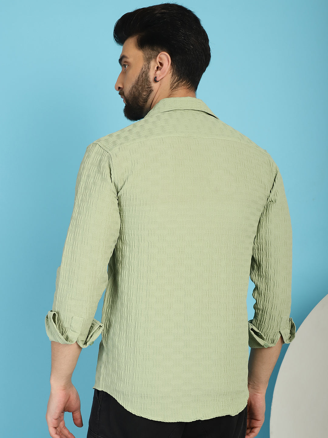 Indian Needle Men's Woven Design Casual Shirt - Pista