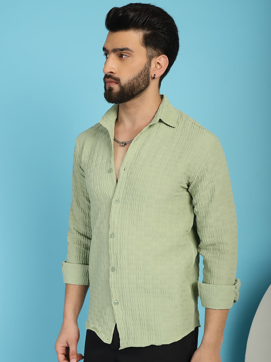 Indian Needle Men's Woven Design Casual Shirt - Pista