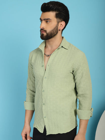 Indian Needle Men's Woven Design Casual Shirt - Pista