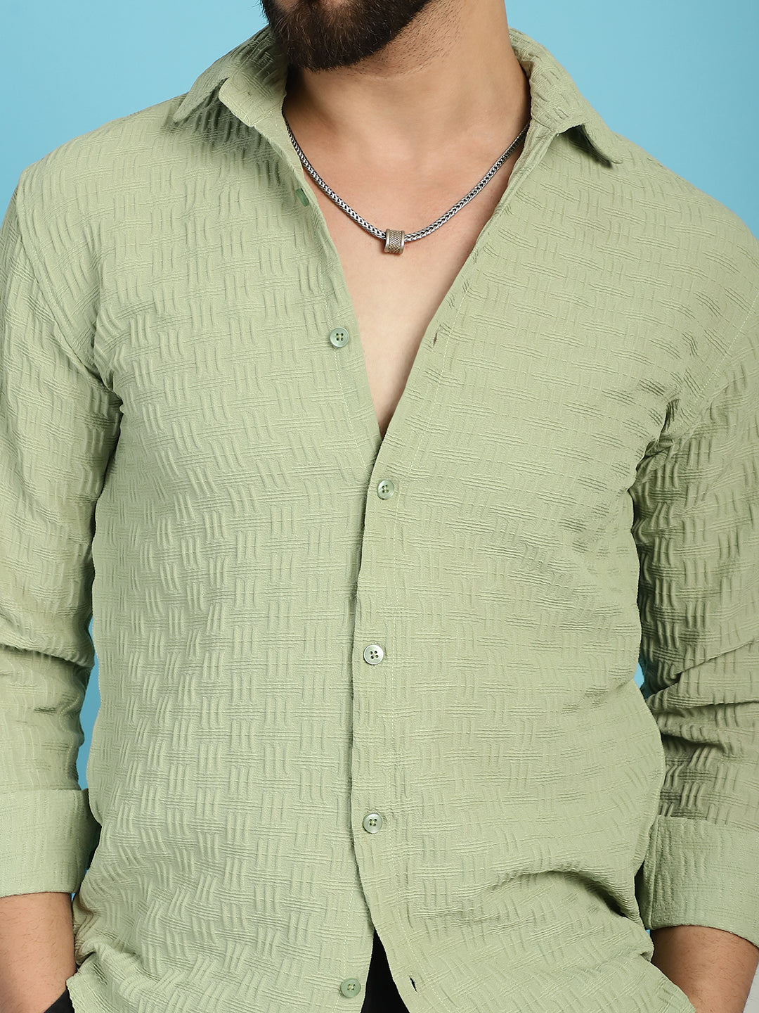 Indian Needle Men's Woven Design Casual Shirt - Pista
