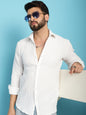 Indian Needle Men's Woven Design Casual Shirt - White