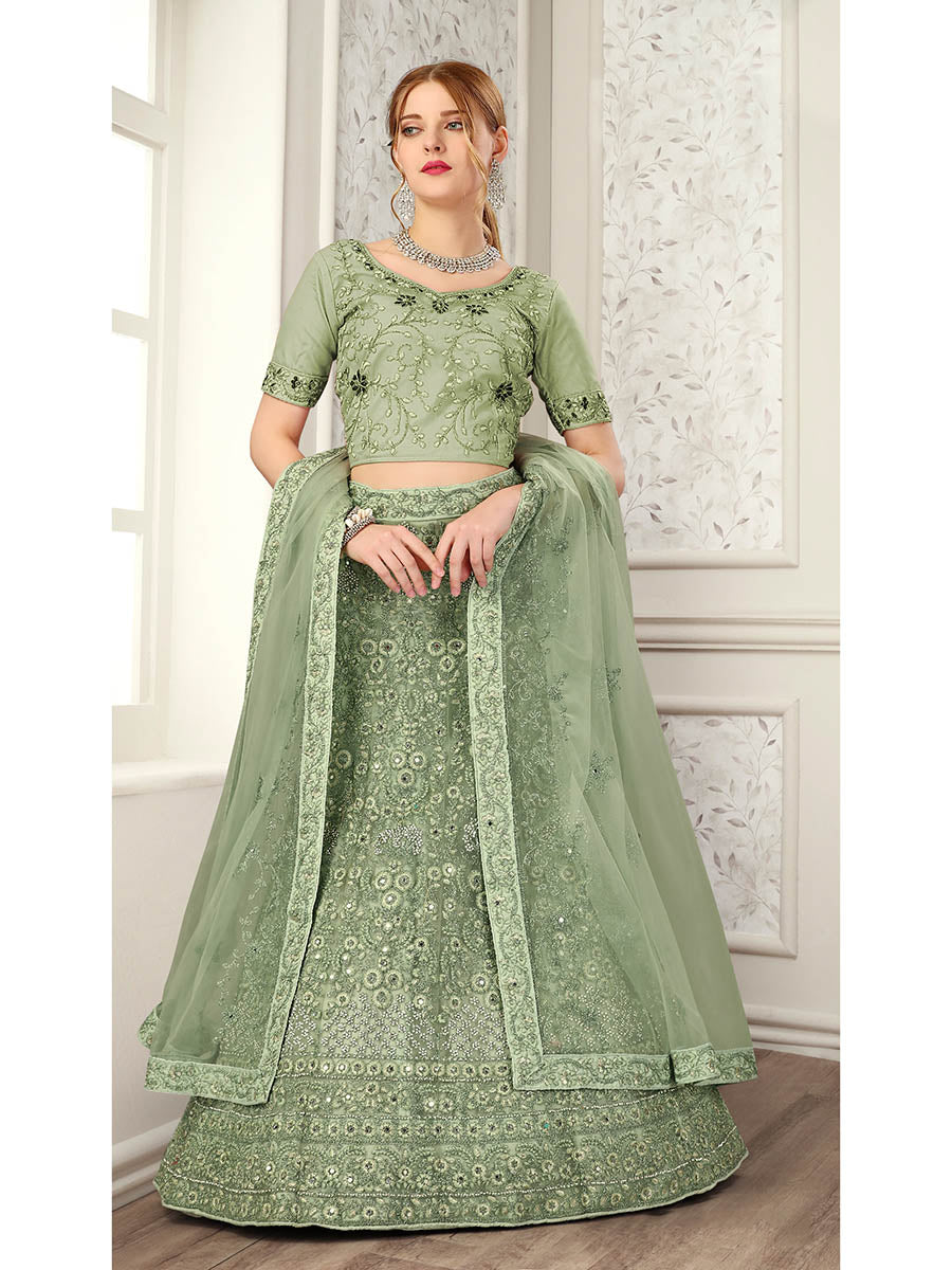 Myra Pista Net Heavy Embroidered Lehenga Choli