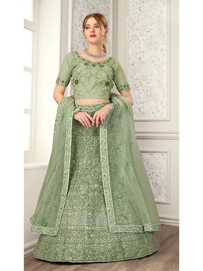Myra Pista Net Heavy Embroidered Lehenga Choli