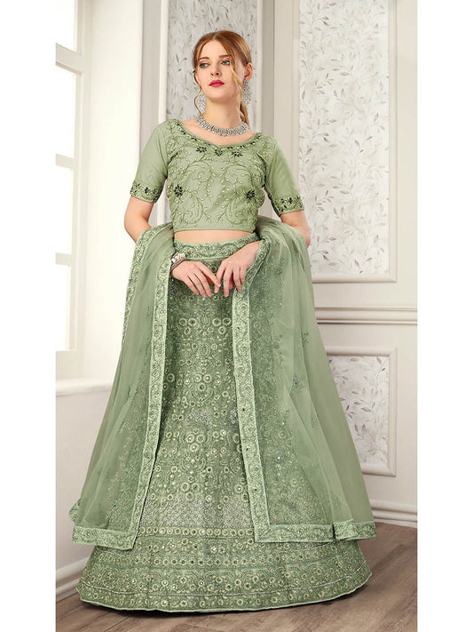 Myra Pista Net Heavy Embroidered Lehenga Choli