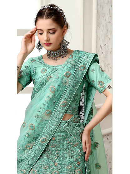 Myra Sea Green Net Heavy Embroidered Lehenga Choli