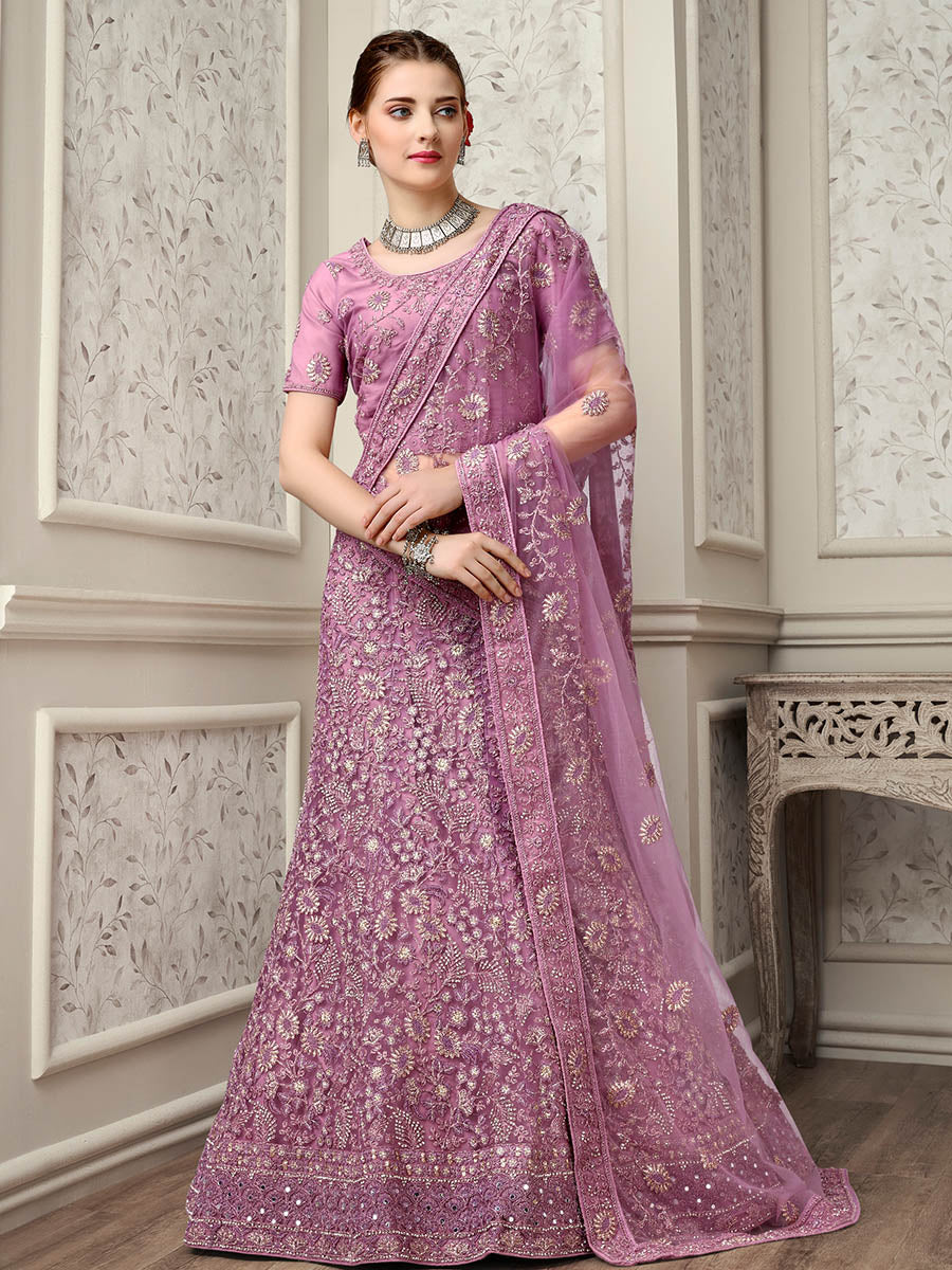Myra Lilac Net Heavy Embroidered Lehenga Choli