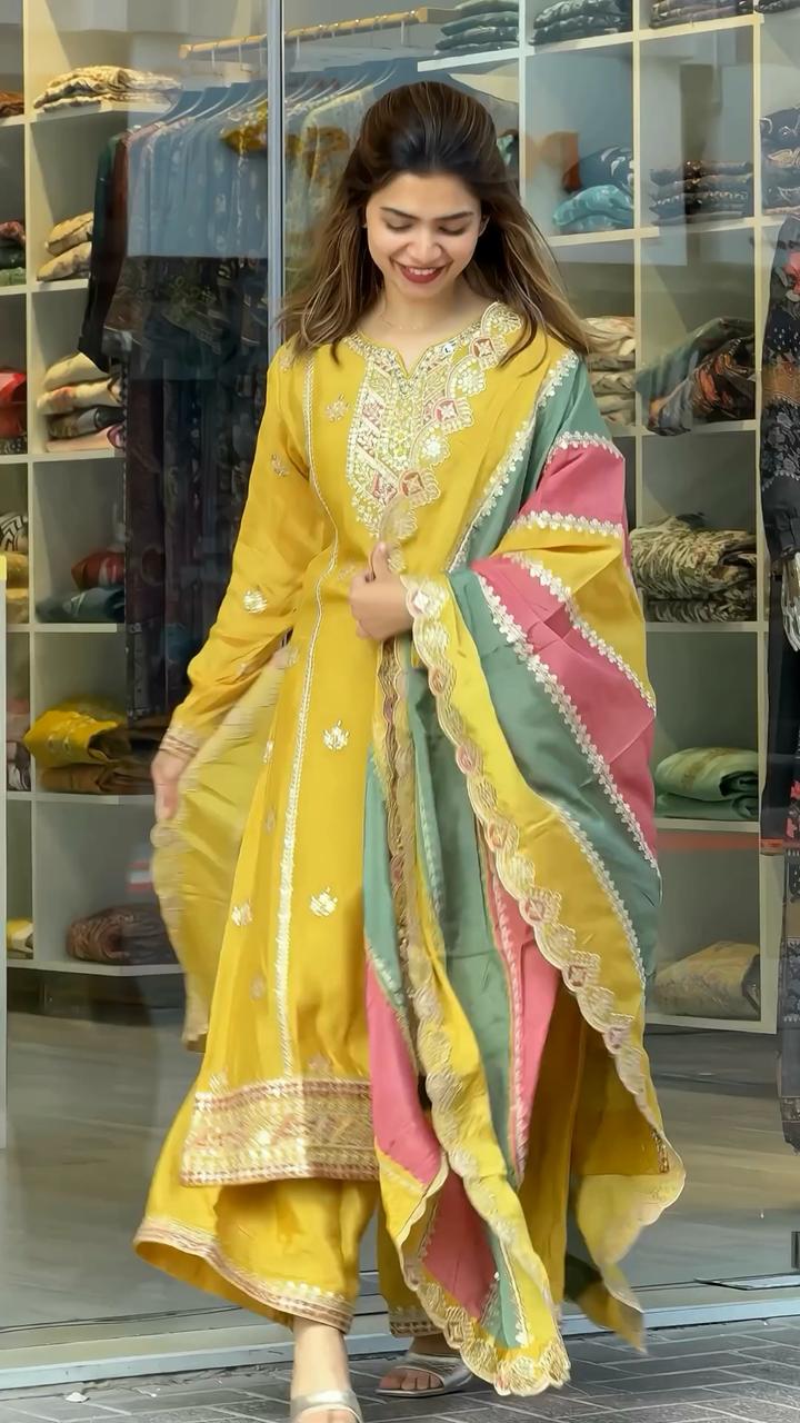Teeya Creation Yellow Color Faux Georgette Heavy Work Fully Stitched Sharara Set