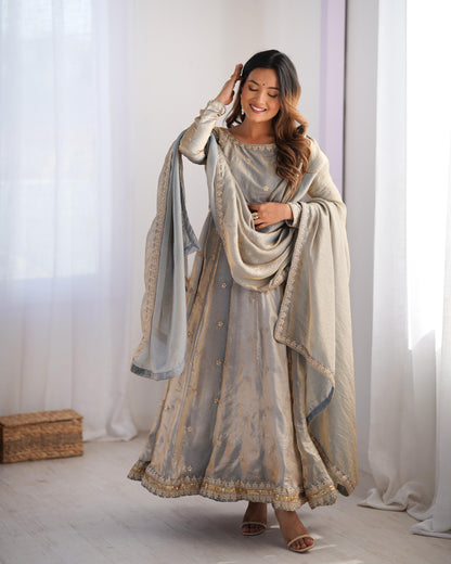 Teeya Creation Grey Color Fendy Silk Embroidery Work Fully Stitched Gown