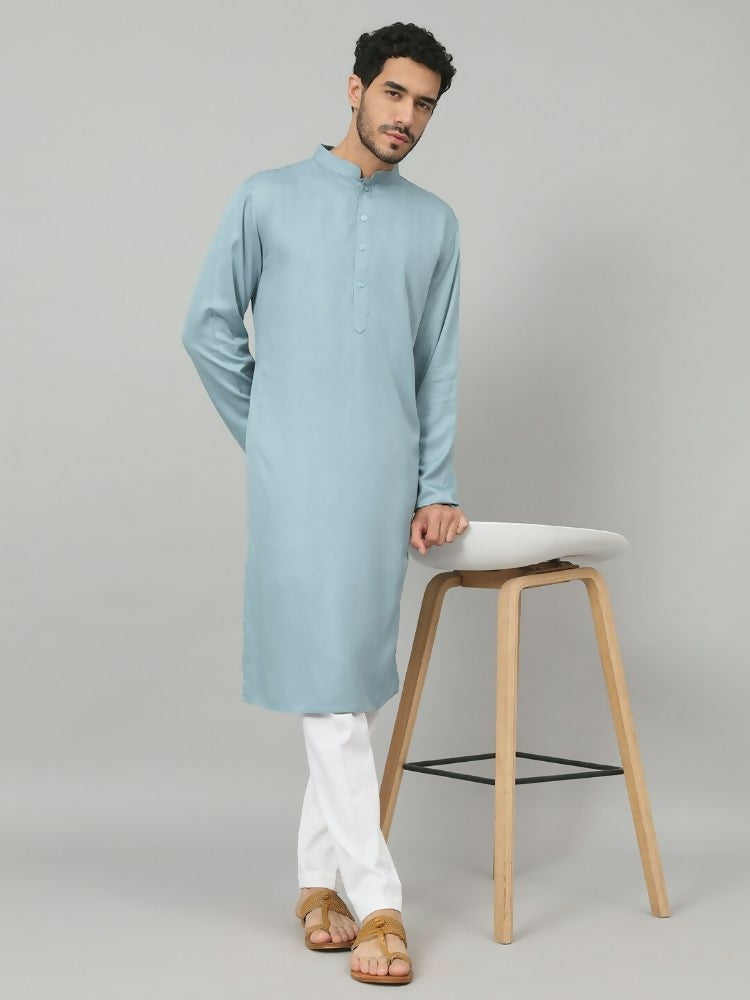 Giza Cotton Blue Plain Kurta by Hilo Design