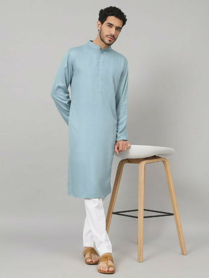 Giza Cotton Blue Plain Kurta by Hilo Design
