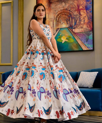 Casual Designer Offwhite Cotton Silk Gown - Anbazaar