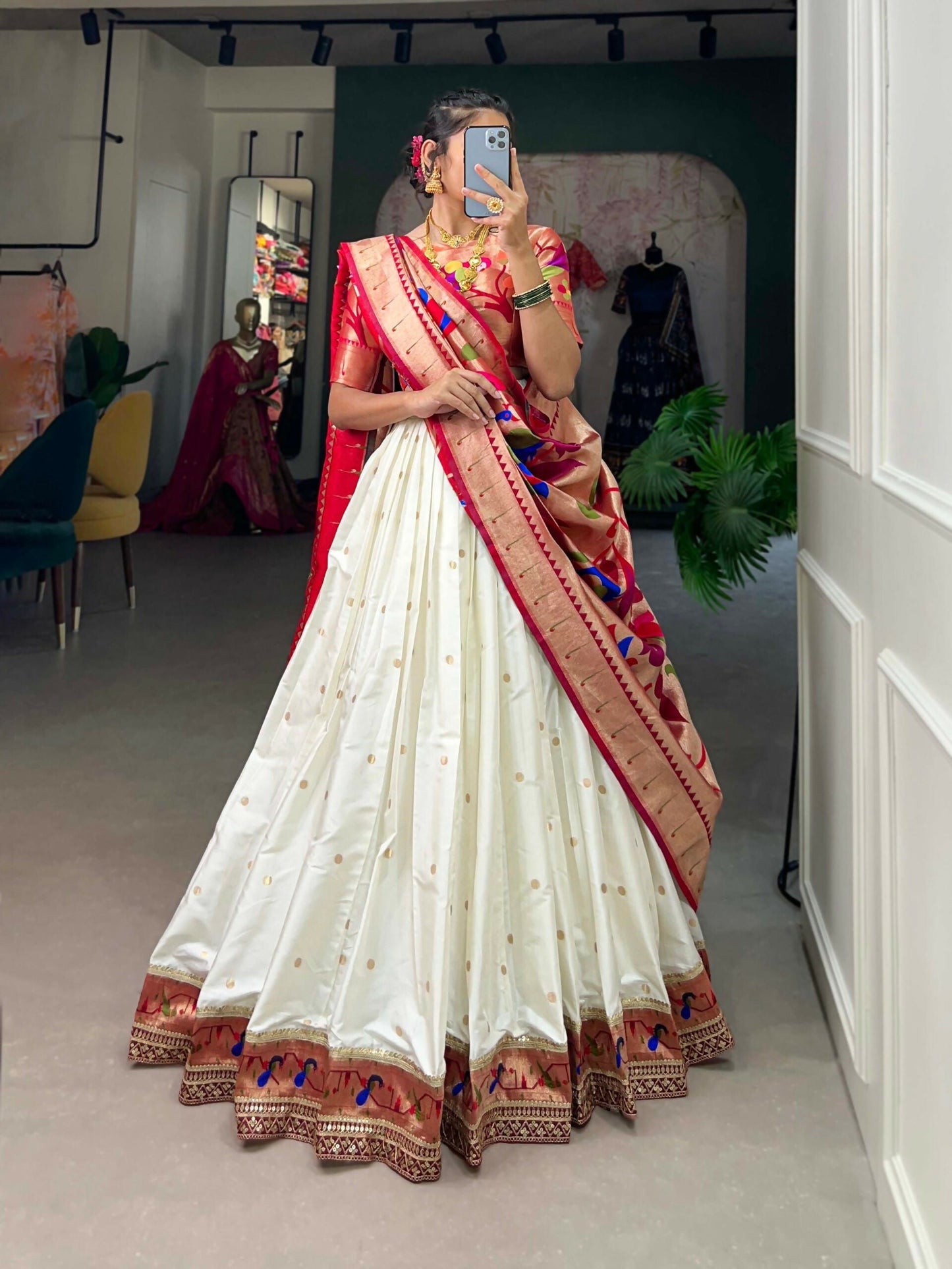 Vastranavya Perfect Classic And Contemporary Fashion Paithani Lehenga Choli - White