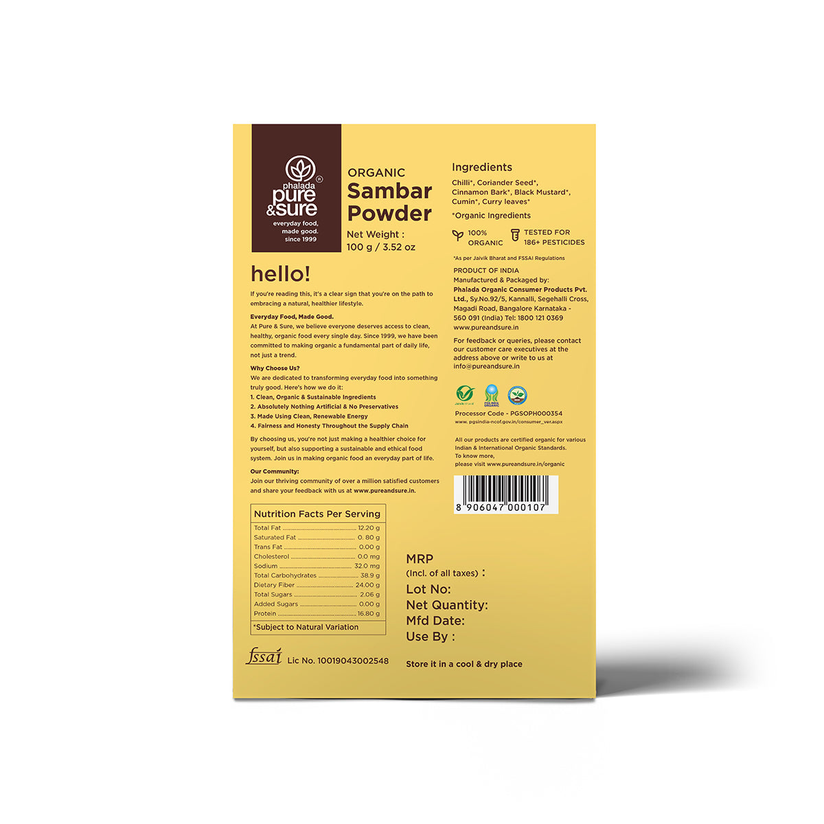 Pure & Sure Organic Sambar Powder