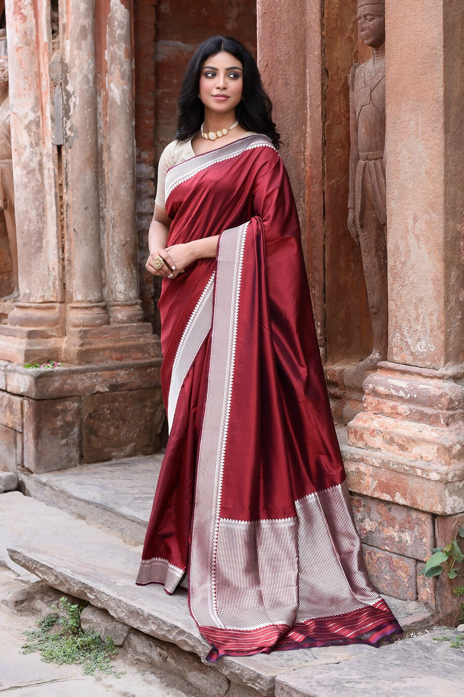 Joban Fashion Maroon Red Colour Banarasi Katan Pure Handloom Banarasi Silk Saree