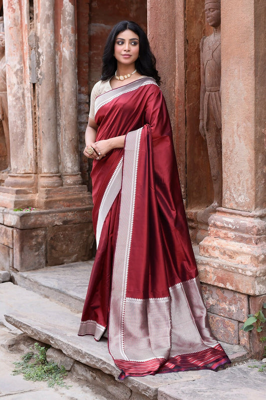 Joban Fashion Maroon Red Colour Banarasi Katan Pure Handloom Banarasi Silk Saree