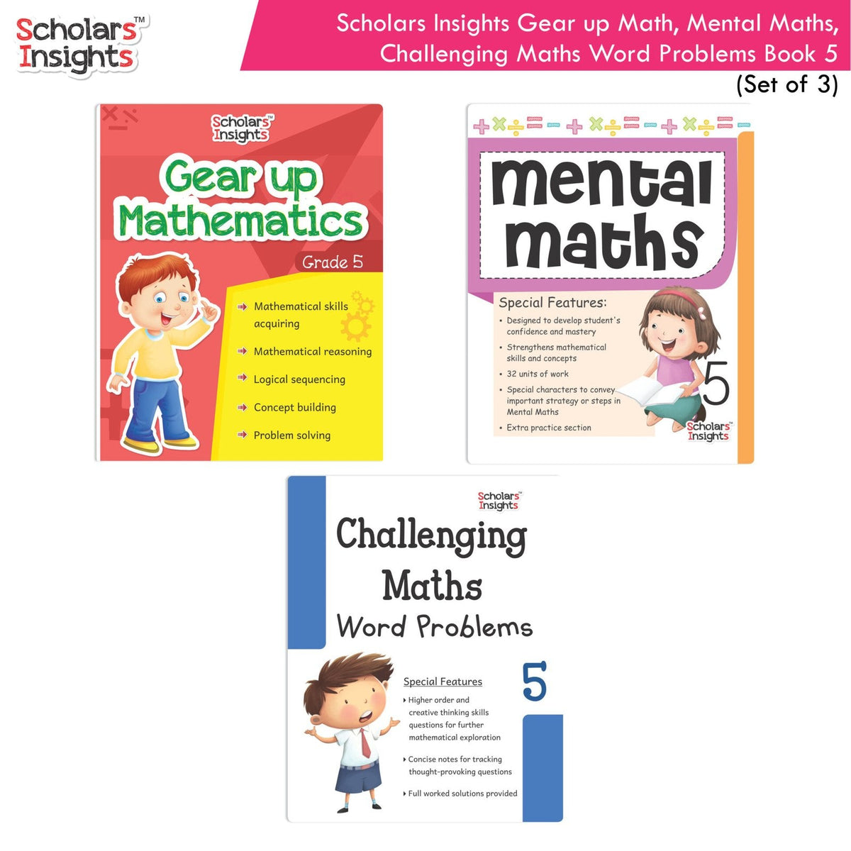 Scholars Insight Combo Set of Mathematics Workbooks For Grade 5| Set of 3| Problem Solving Book for Kids