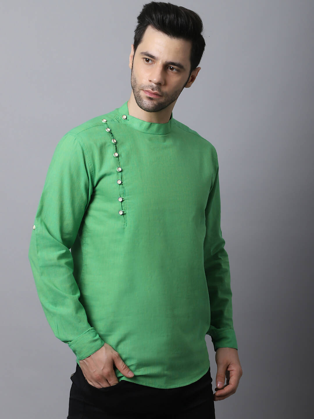 Even Apparels Green Pure Cotton Men's Kurta With Side Placket