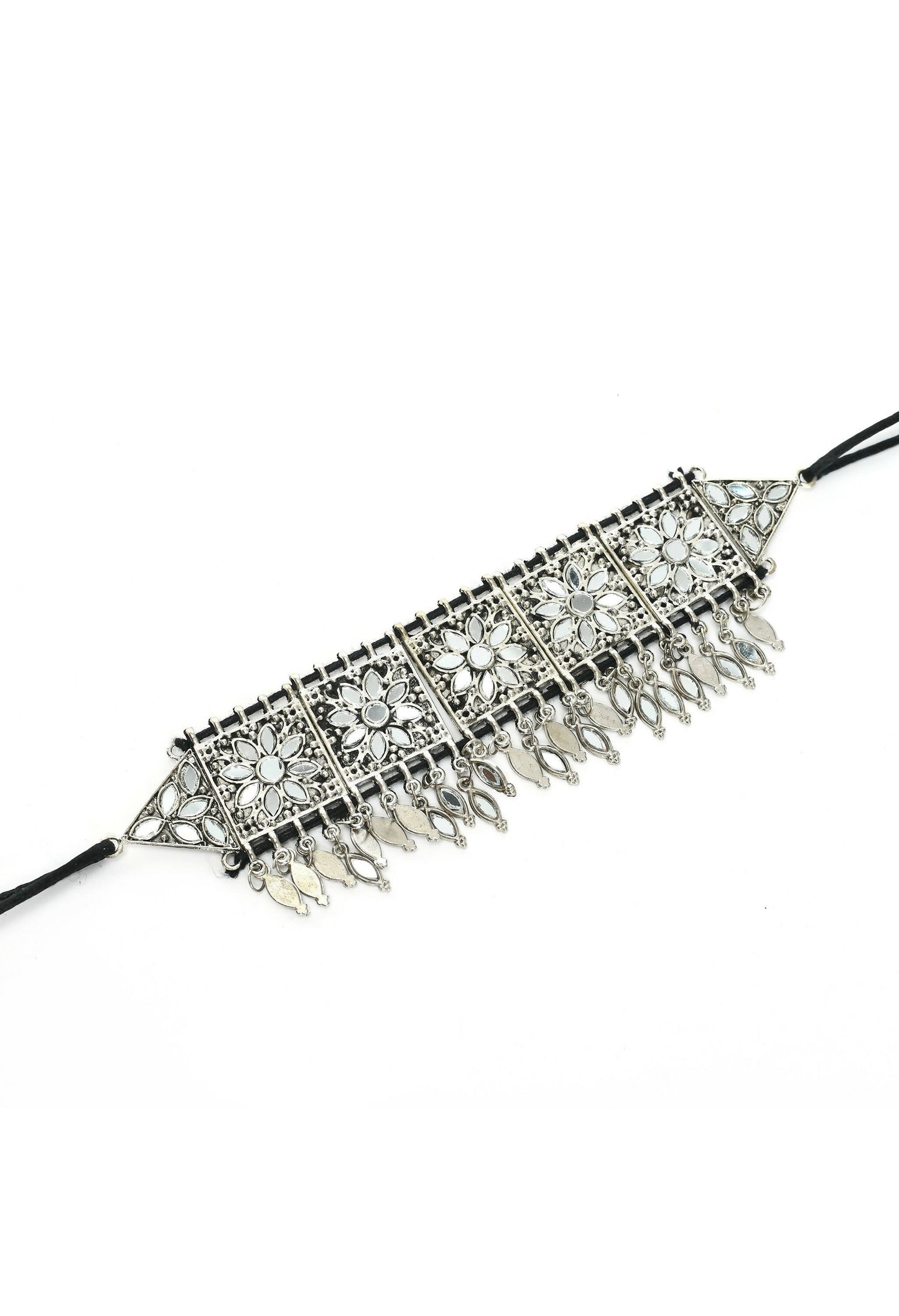 Mominos Fashion Johar Kamal Women Silver-Plated Brass Finish Mirror Work Choker