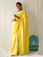 Diva Globe Customised Yellow Linen Saree With Flowers