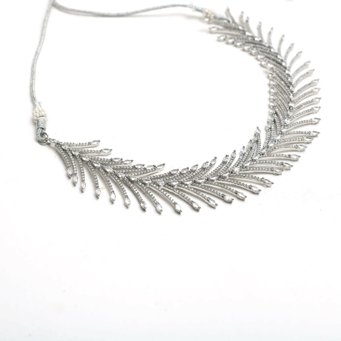 Mominos Fashion Johar Kamal Silver-Plated American Diamond White Choker Set