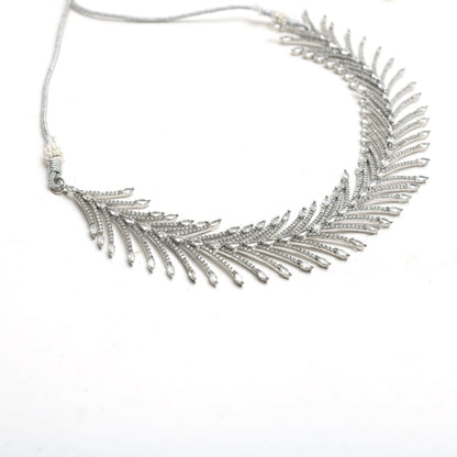 Mominos Fashion Johar Kamal Silver-Plated American Diamond White Choker Set
