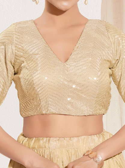 Joban Fashion Gold Sequins Padded Blouse With V Neck Elbow Sleeves