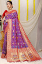 Jyoti Fashion Women's Purple Patola Silk Zari Woven Saree with Blouse