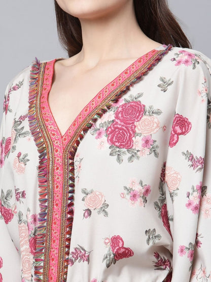 Ahalyaa Womens Beige Crepe Digital Floral Print Jumpsuit
