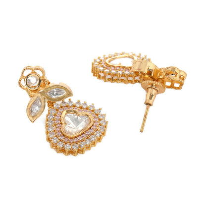 Kundan and Diamond with Pink Stones Dangler Earrings (Gold) - Ruby Raang